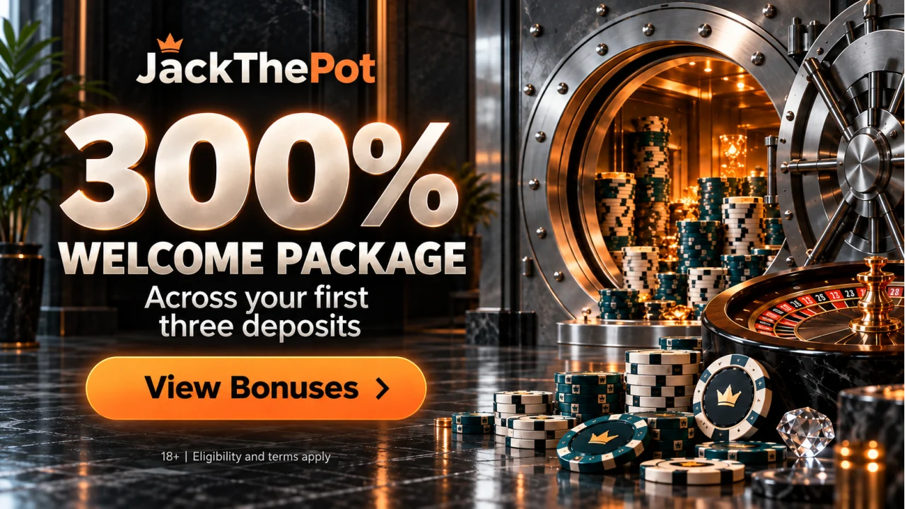 JackThePot 300% welcome package across your first three deposits. View bonuses. 18+, eligibility and terms apply.